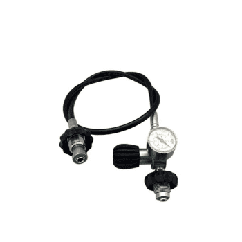 Oxygen clean decanting hose 2 meter with inox gauge