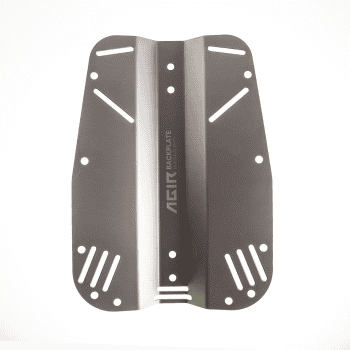 Aluminum backplate with multiple mounting holes and slotted cutouts for attachment (3 mm thick).