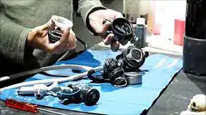 Regulator servicing at the Wiltshire Scuba workshop